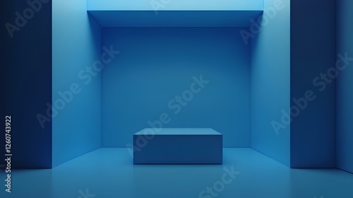 blue empty room with blue square podium