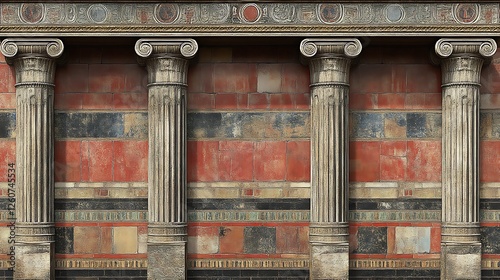 Ancient Greek Columns Against a Mosaic Wall