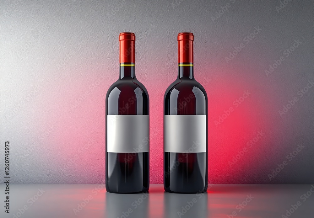 Two Red Wine Bottles Mock-Up on Gradient Background Soft Lighting 3D Rendering Two Red Wine Bottles Mock-Up on Gradient Background Soft Lighting 3D Rendering