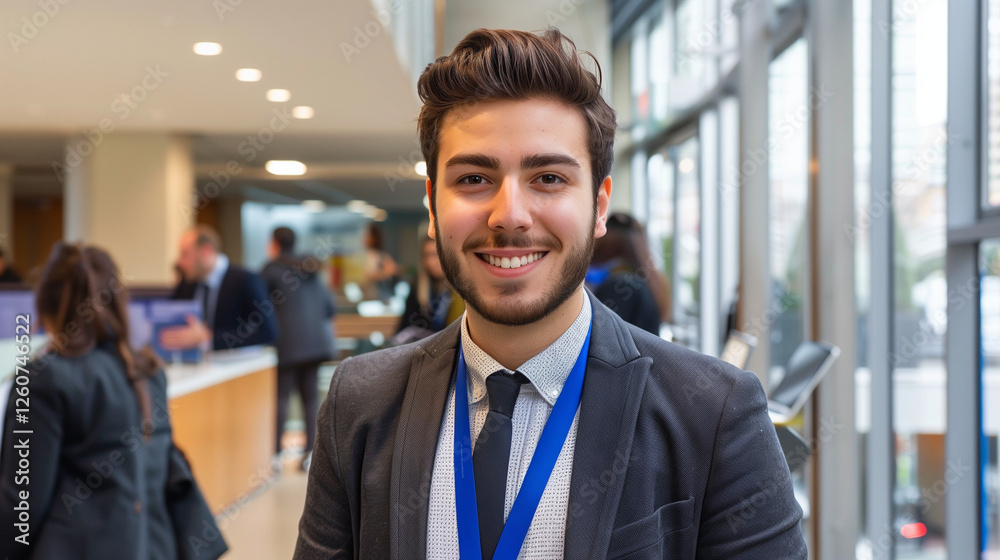 Obraz premium A successful young businessman with dark hair wearing a smart suit and looking professional