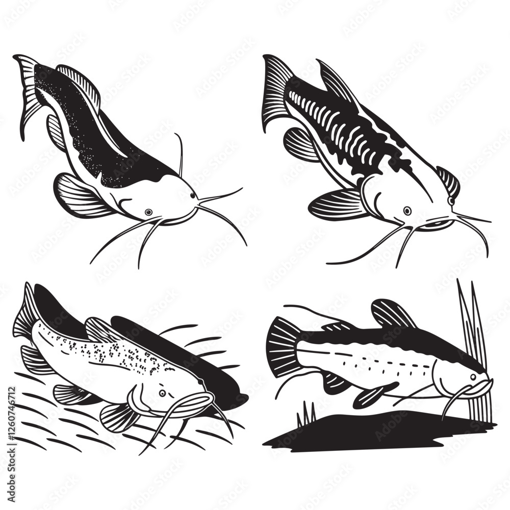 Fototapeta premium Set of fish silhouettes
