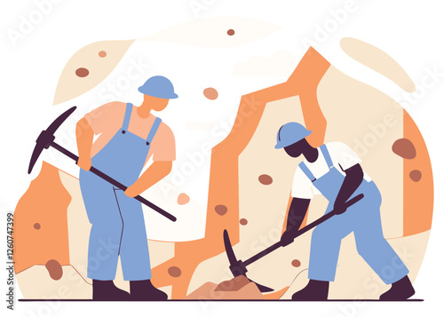 Hardworking Miners. A Labour Day Underground Scene art coal gold cave labor tools