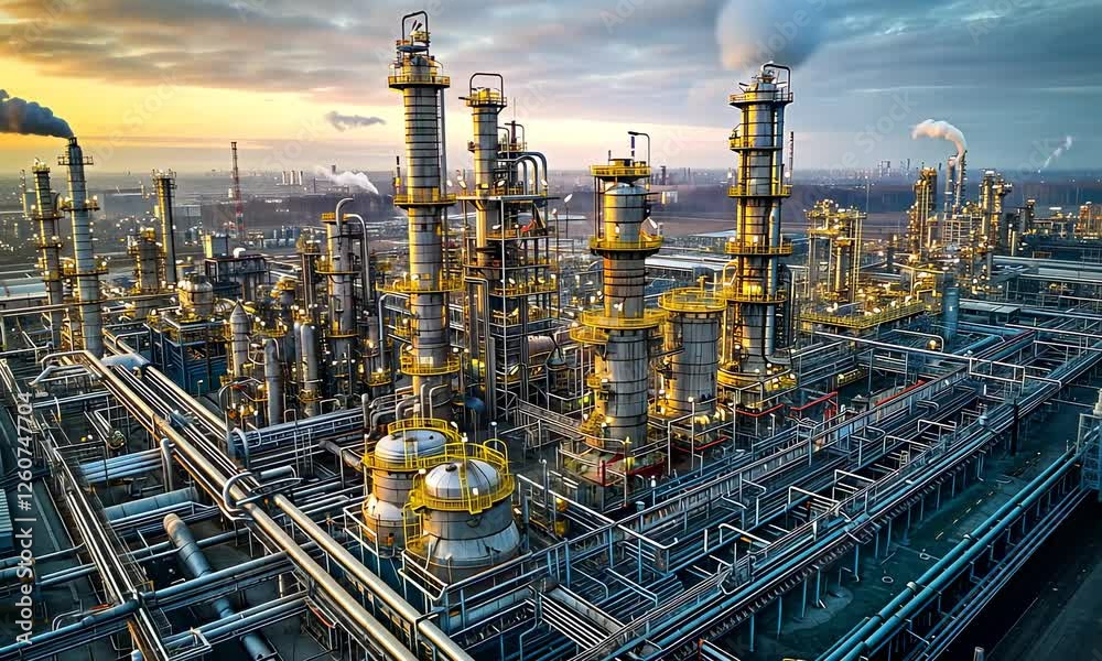 Industrial landscape, with Traditional thermal power plant generating heat, producing steam and smog at sunset. Environmental concept Industrial landscape, with Traditional thermal power plant generating heat, producing steam and smog at sunset. Environmental concept