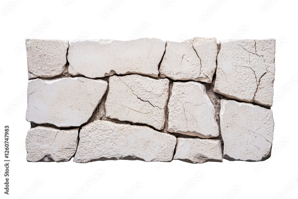 Textured white stone wall with irregular shapes and cracks