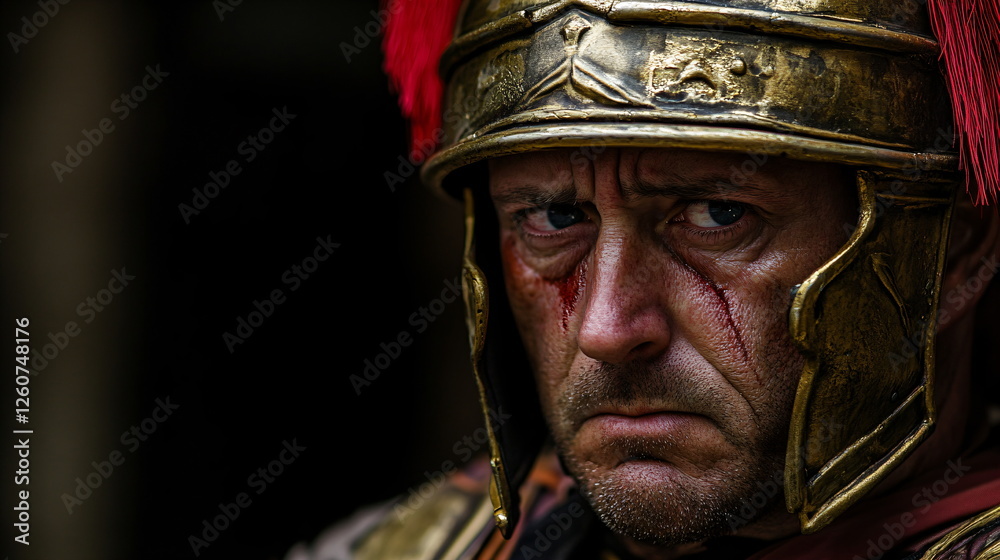portrait of a sad Roman centurion after a battle portrait of a sad Roman centurion after a battle