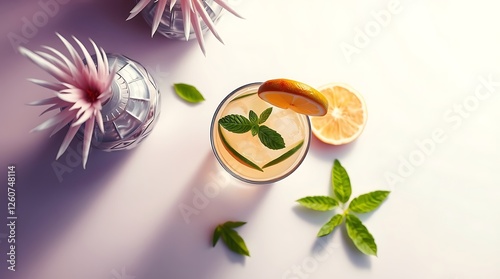 Mojito cocktail - summer drink set isolated on white