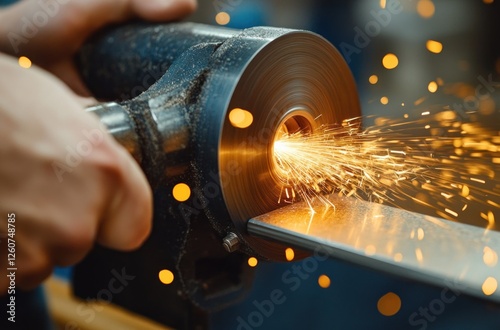 Blade Sharpening Craftsman using Grinder in Workshop
