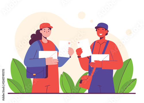 Happy Labor Day. Postal Workers Delivering Joy Mail Vector Canada Mailman Letters