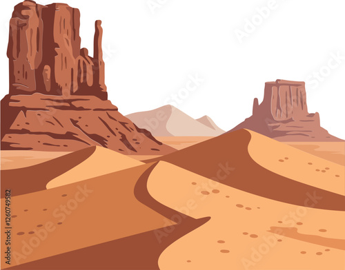 Desert landscape with sandstone formations in warm colors, flat design style, captivating vector art