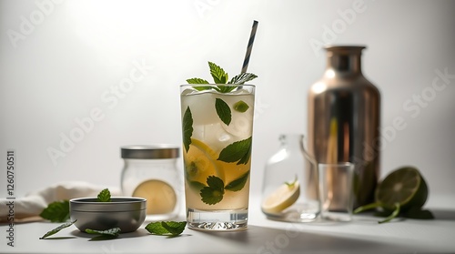 Mojito cocktail - summer drink set isolated on white