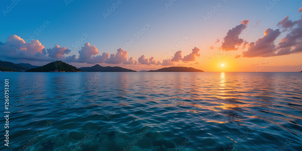 Obraz premium Stunning Tropical Sunset Panorama Over Calm Ocean ,Serene Nature Scene