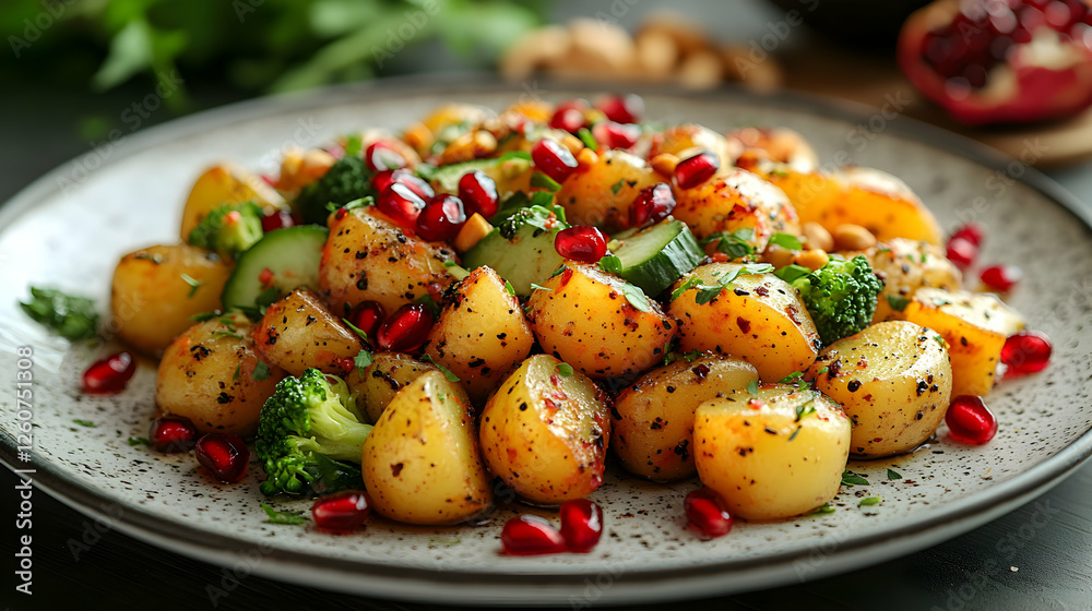 Vibrant potato salad with pomegranate seeds a culinary delight of flavors Vibrant potato salad with pomegranate seeds a culinary delight of flavors