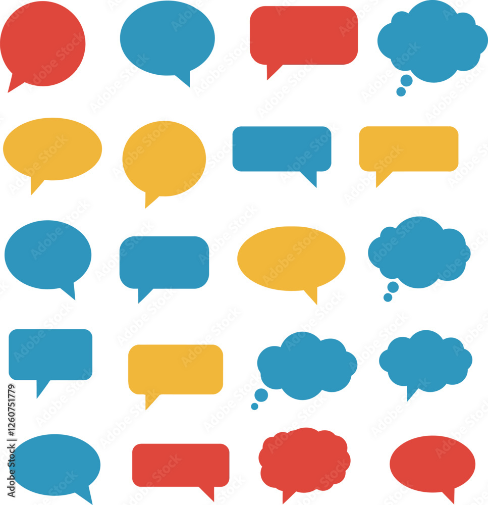 Colorful speech and thought bubbles in minimal flat design style for vibrant vector illustration