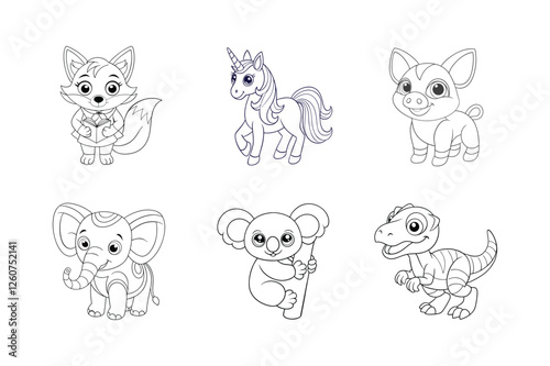 Set of Animal coloring page vector illustration