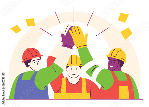 Happy Labor Day. Construction Workers Handshake Teamwork Vector job men unity   