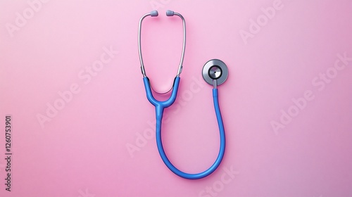 Blue stethoscope on pink background; healthcare concept