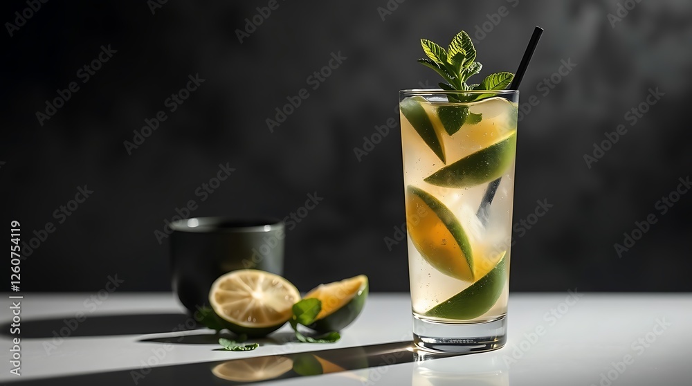 Fototapeta premium Mojito cocktail - summer drink set isolated on white
