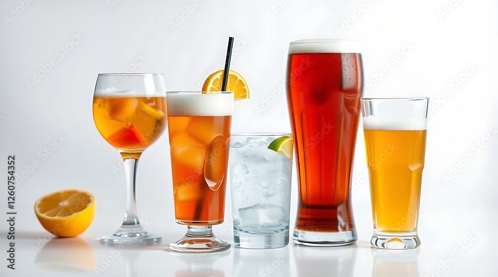 Drinks, coctails and beer isolated on white background Drinks, coctails and beer isolated on white background