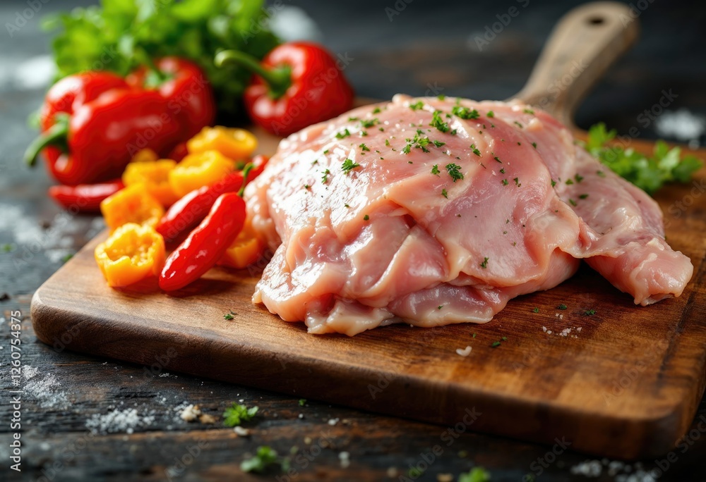 raw chicken meat with peppers on wooden board high quality photo raw chicken meat with peppers on wooden board high quality photo