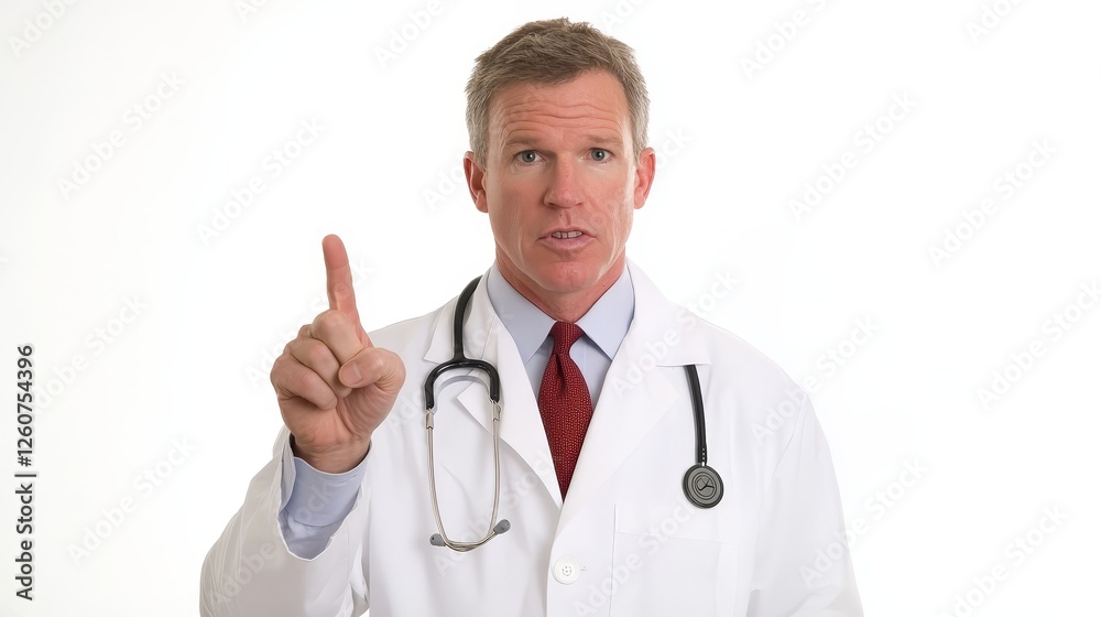 A doctor points directly at you, engaging, trustworthy, and ready to provide medical expertise.