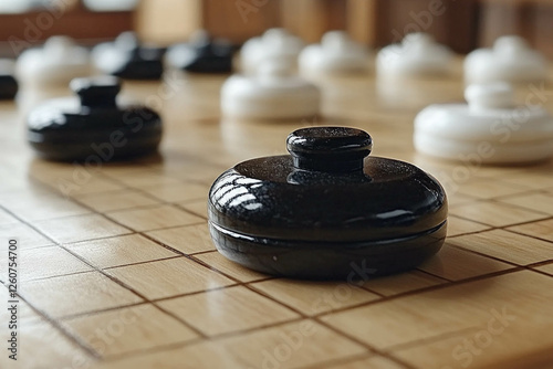 A Reversi (Othello) Board Mid-Game, Black And White Pieces, Strategic And Calm Atmosphere photo