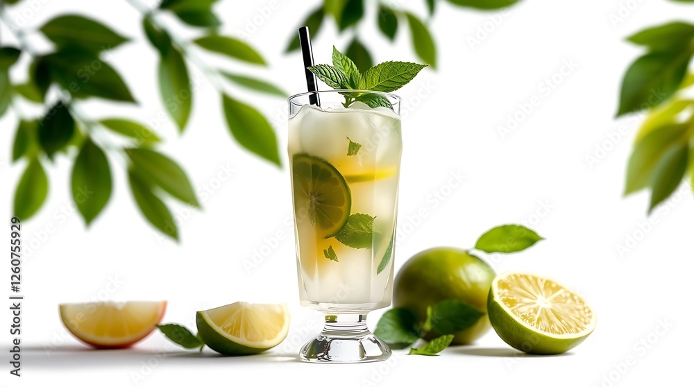 Fototapeta premium Mojito cocktail - summer drink set isolated on white