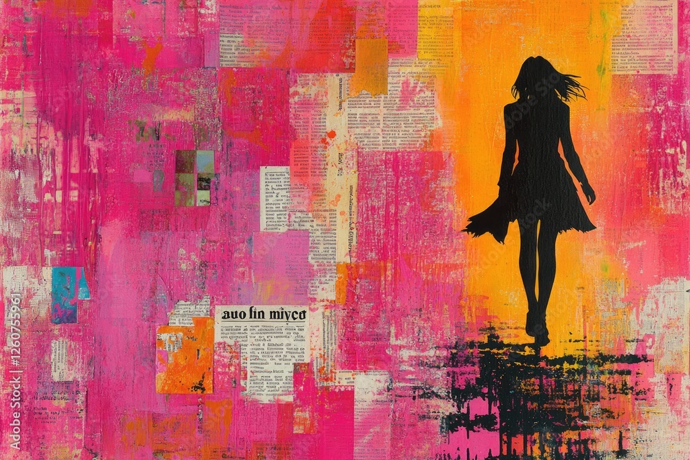 Silhouette of Woman on Vibrant Abstract Background in Mixed Media Art Silhouette of Woman on Vibrant Abstract Background in Mixed Media Art