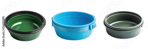 A collapsible travel water bowl for pets isolated on a transparent background