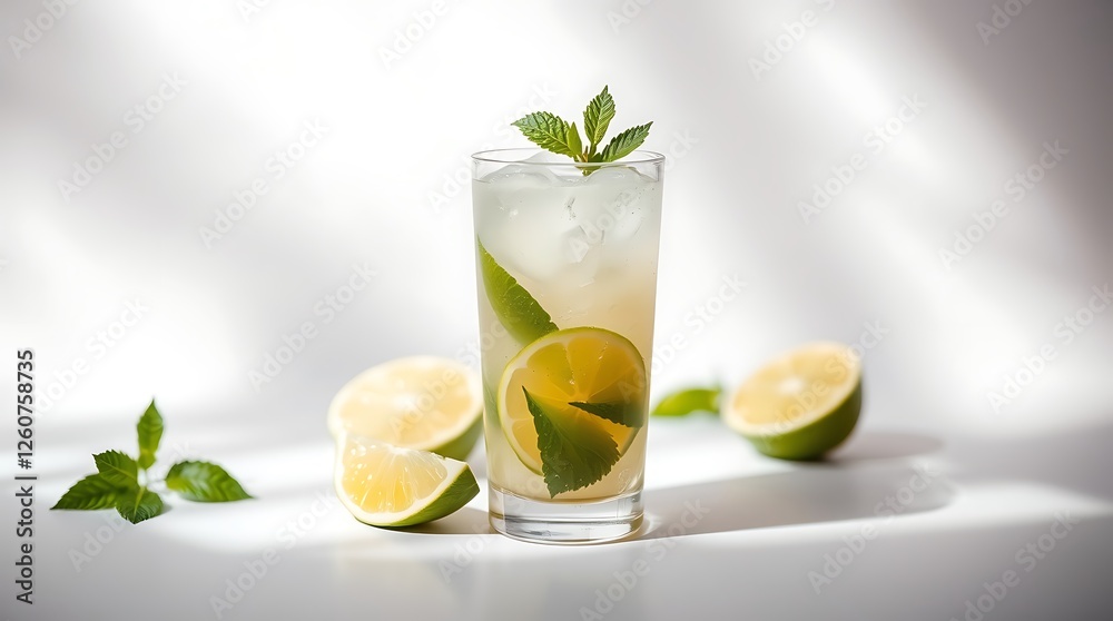 Fototapeta premium Mojito cocktail - summer drink set isolated on white