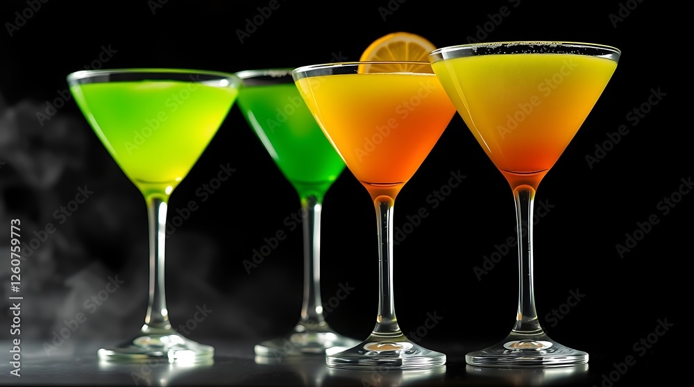 Colourful green cocktails isolated against black Colourful green cocktails isolated against black