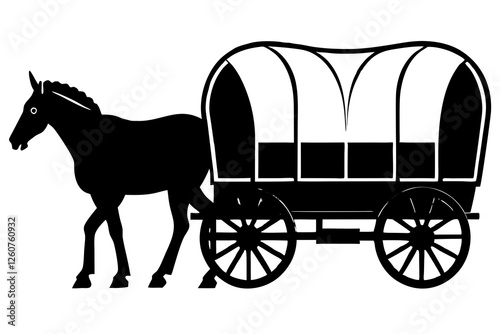 wooden covered wagon with horse  silhouette