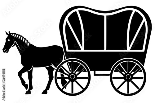 wooden covered wagon with horse  silhouette