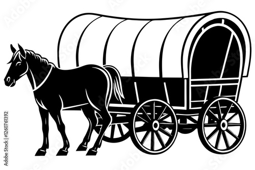 wooden covered wagon with horse  silhouette