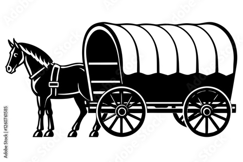 wooden covered wagon with horse  silhouette