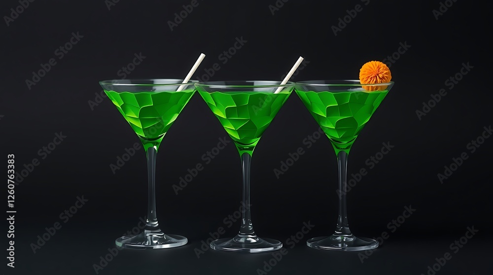 Colourful green cocktails isolated against black Colourful green cocktails isolated against black