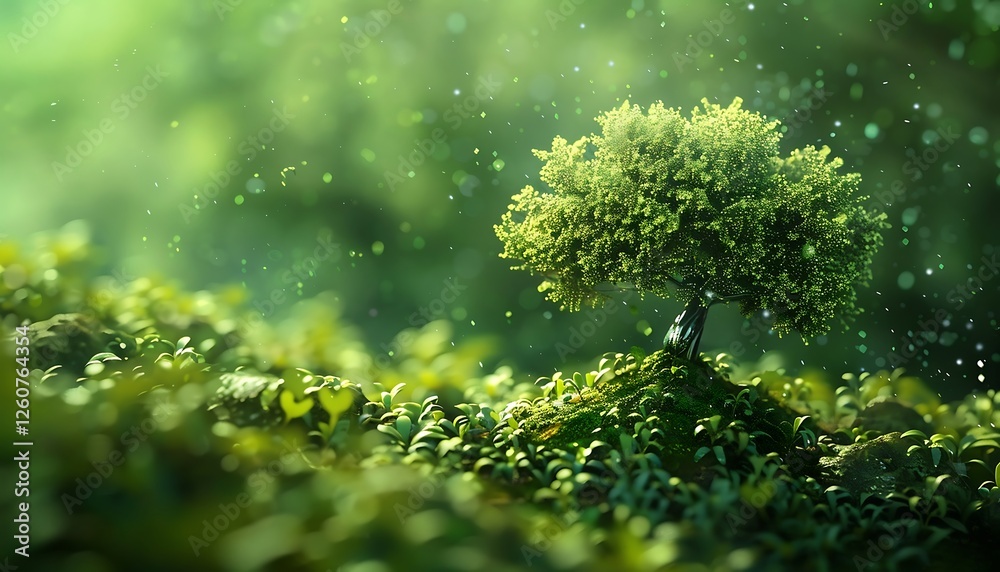 Crystal ball with tree in forest. Eco concept. 3d rendering Crystal ball with tree in forest. Eco concept. 3d rendering