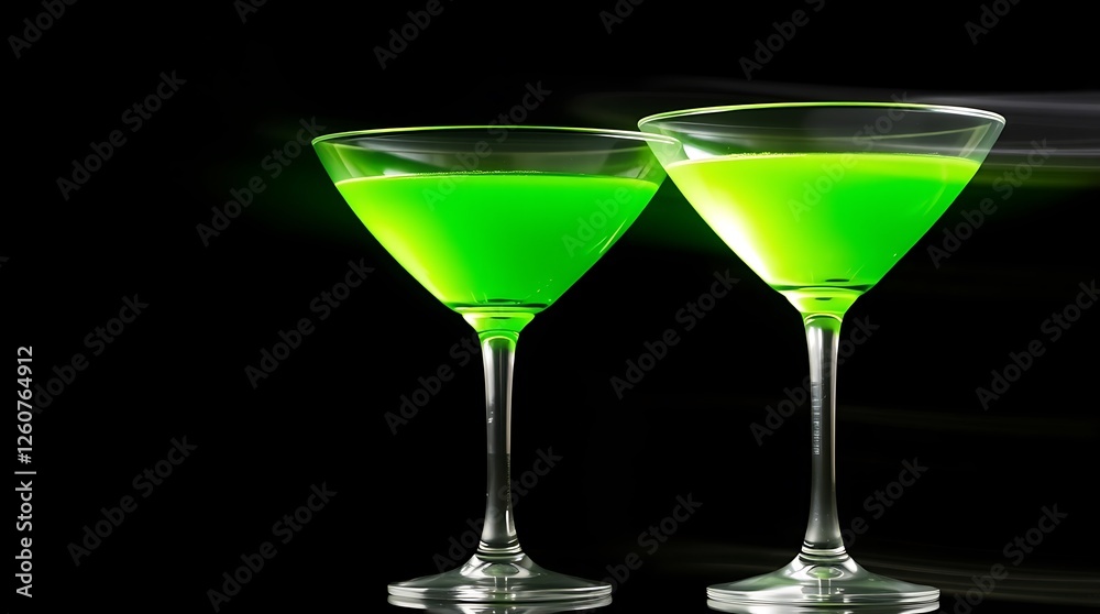 Colourful green cocktails isolated against black Colourful green cocktails isolated against black