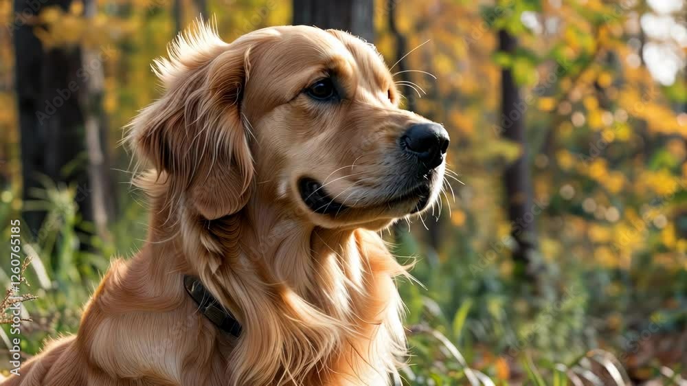 Golden retriever in serene autumn park setting Golden retriever in serene autumn park setting