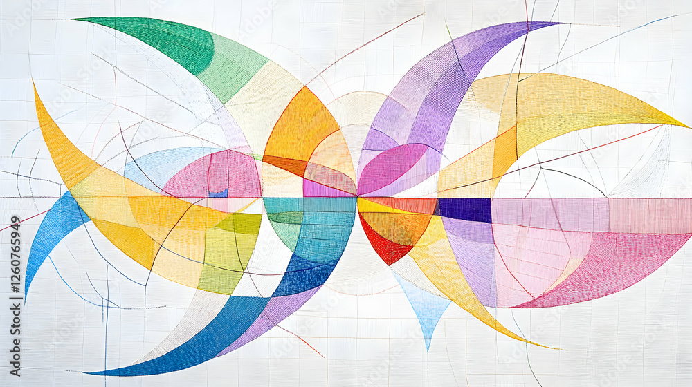 Fototapeta premium Abstract Art Composition with Geometric Shapes and Colorful Textile Texture