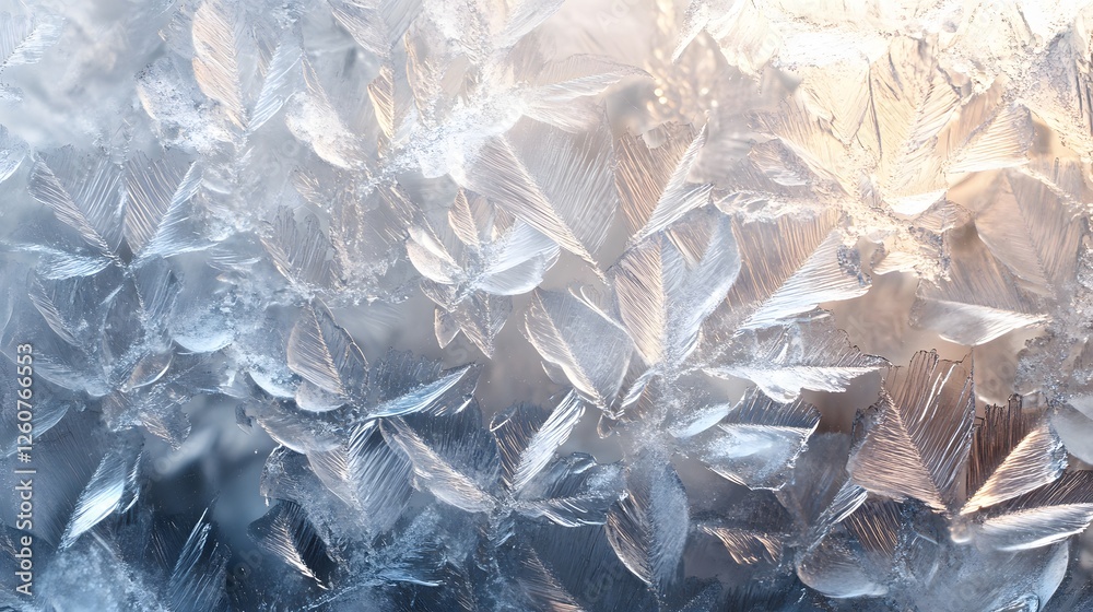 Obraz premium Close-up view of intricate ice crystals, showcasing a beautiful winter scene. The image features stunning textures and patterns. Macro Texture Backgrounds. Frozen Glass Detail Tapestry of Ice Crystals