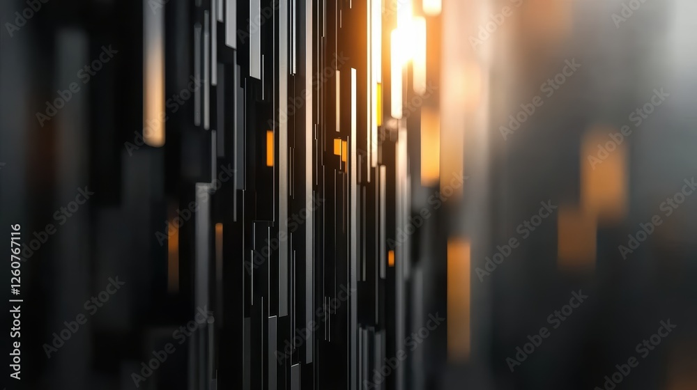 Obraz premium Abstract vertical metallic panels with warm light reflections in modern design