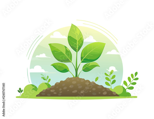 A green young plant growing in soil on nature background