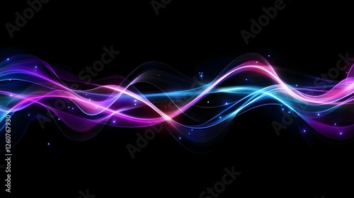 Abstract digital depicting a dynamic fluid and mesmerizing flow of colorful luminous waves and lines reminiscent of neon or electrified energy