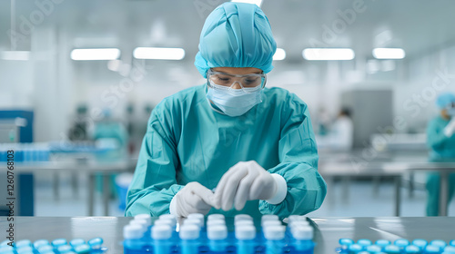 Laboratory technician organizing samples pharmaceutical facility scientific research cleanroom environment focused viewpoint