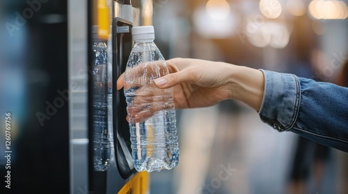 Refreshing thirst quencher, woman retrieves bottled water from vending machine