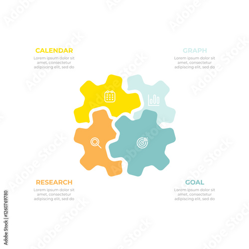 Business infographic with 4 gears. Creative design elements with marketing icons for presentation.