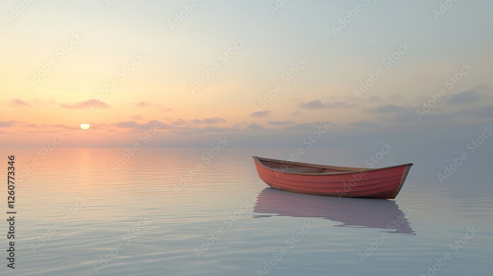 Single boat on the ocean during a serene sunrise Single boat on the ocean during a serene sunrise
