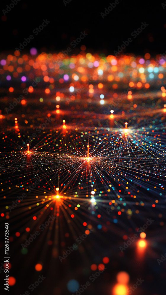 Fototapeta premium vibrant web of interconnected points with glowing lights and colors