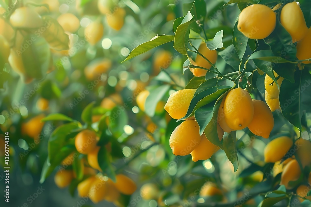Lemon trees with ripe lemons on the background of the sea Lemon trees with ripe lemons on the background of the sea