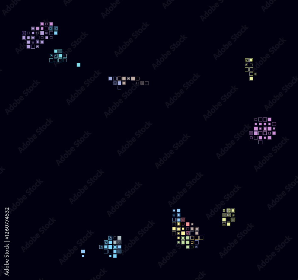 Cabo Verde, shape of the country built of colored cells. Digital style map of Cabo Verde on dark background. Small size square blocks. Artistic vector illustration.